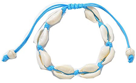 Egurs Hawaiian Style Armband Natürliche Muschel Handgewebte Verstellbare Fußkette Meer Strand Ferien Königsblau