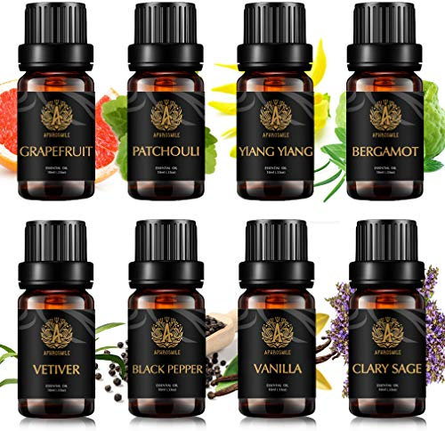 Aromatherapie Bergamotte ätherisches Öl Set für Kerze&Seife machen,100% reine Vanille ätherische Öle Kit,8x10ml Therapeutische Grade ätherische Öle Set-Patchouli,Clary Salbei,Vetiver Öle...für Massage