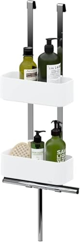 Tiger 2-Store Etagère de Douche, avec 2 Niveaux, Etagère Douche à Suspendre sans perçage, pour Cabine de Douche, avec Crochet pour raclette de vitre, Blanc, 25 x 65 x 13 cm