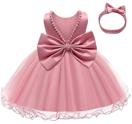 LZH Baby Girls rüschen Spitze Backless mit Headwear, Bowknot Blume Kleider Pageant Party Hochzeit Bohnenpulver