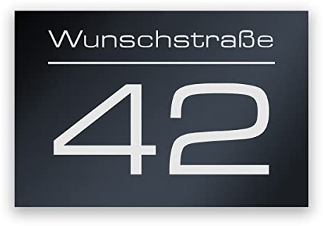 Hausnummer Anthrazit mit Gravur Straßenname und Nummer personalisiert Hausnummernschild RAL 7016 - Acrylglas wetterfest und UV-beständig - 225 x 150 mm