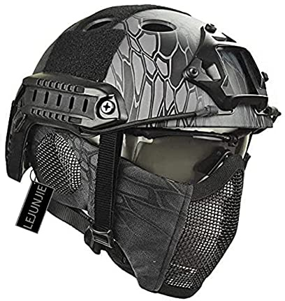 Casque de Paintball PJ Airsoft Rapide avec Protection Auditive Pliable, Demi-Masque en Maille d'acier et Ensemble de Lunettes Fast Casque