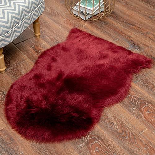 VanderHOME Lammfellimitat Teppich Faux Lammfell Schaffell Teppich Weich Flauschig Faux Fell Teppich Bettvorleger Sofa Matte Kunstfell Dekofell für Wohnzimmer Schlafzimmer (60x180 cm, Rot)