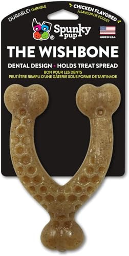 Spunky Pup The Wishbone Nylon Dog Chew Toy, Holds Treat Spread, Dental Design, Embedded Chicken Flavour, Dog Toys - Large