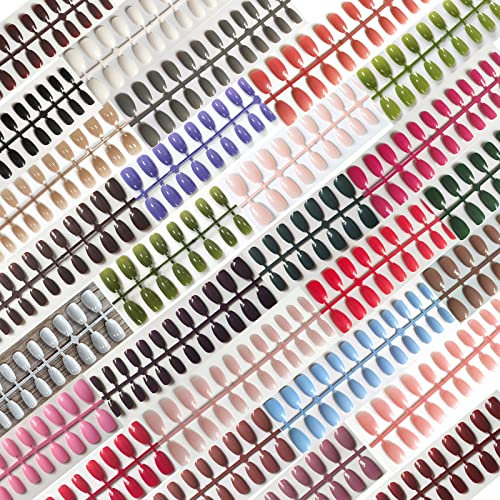 IOPYKKOA 624 Stücke Mittleres Drücken auf Nägeln Voll Abdeckung Gefälschte Ballerina Sarg Falsche Einfarbig Künstliche Kunststoff Nägel für Frauen Mädchen Nagel Dekor