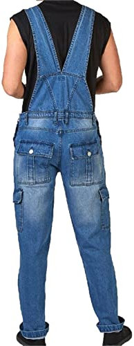 VIVICOLOR Salopette di Jeans da Uomo Salopette Salopette da Uomo Strappata Casual Blu Jeans Cinghie Regolabili da Uomo Salopette da Lavoro Salopette da Lavoro