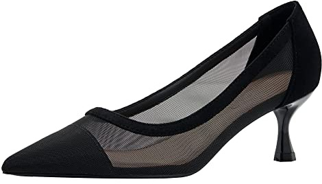 YooPrettyz Women See Through Mesh Sexy High Heels Formal Dressy Pump Shoes Pointed Toe Office Kitten Heels Black2 8