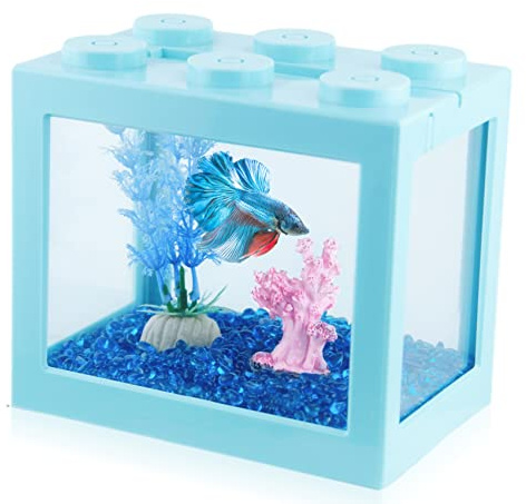 Tsxurepaw Small Betta Fish Tank, Stackable Mini Fish Tank Aquarium Tank Kit, 3/5 Gallon Rectangular Fish Bowl with Aquarium Gravel Decoration, Tiny Cube Tank for Seaweed Balls Sea Monkeys