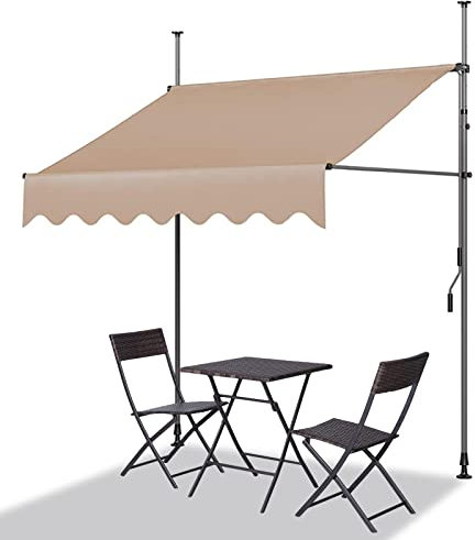 Sonnenschutz Ohne Bohren, klemmmarkise mit Kurbel, Markisen für Terrasse, Markise Balkon Gelenkarmmarkise, Standmarkise für Türen, Fenster, Veranda, Hinterhof, Garten ( Color : Beige-A , Size : 2.5m/9