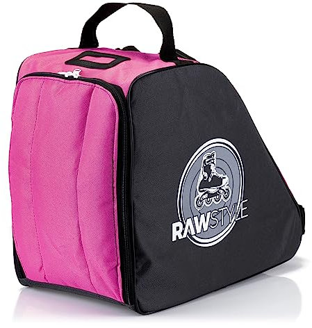 Rawstyle Inliner Rucksack Rollschuhtasche Skate Eishockey Bag Schlittschuhtasche mit verstellbaren Schultergurten universal (schwarz-pink)