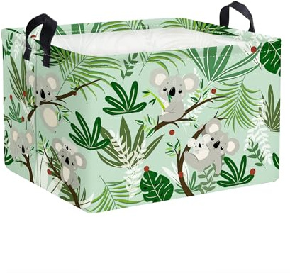 Clastyle Cestino Portaoggetti Koala Animali della Foresta Ceste per la Biancheria Verde Giocattoli Rettangolare per Camera dei Bambini, 36x26x23 cm