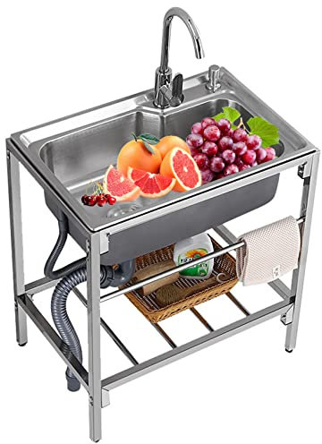 Lavandino da esterno Lavandino da cucina a vasca singola in acciaio inossidabile 304 per uso commerciale Lavandino culinario per esterni, interni, garage, cucina