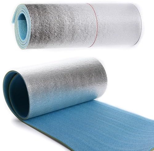 Isoliermatte 180x50cm Blau/Silber – Thermomatte mit Aluminiumfolie 0,9 cm Stärke, Campingmatte für Zelt Outdoor Trekking, leichte Schlafunterlage mit Wärmedämmung