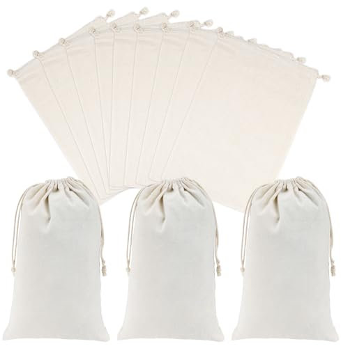 CAUTIOUS 12 Stück Baumwollbeutel mit Kordelzug 20x30cm Baumwoll Aufbewahrungsbeutel Schmuckbeutel Geschenkbeutel zum Bemalen Geschenksäckchen Leinensäckchen für Weihnachten Basteln(weiß)