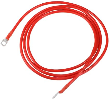 Partuto 1 Pcs 3/8 Lugs 8ft Cable Length Universal Battery Inverter Cable - Car 6 AWG Gauge Battery Cables Durable - Pure Copper Rubber Red