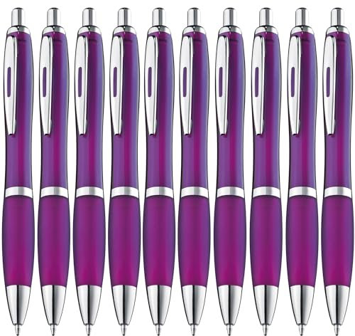 ZENSCRIBE® Ergonomische Kugelschreiber 10 Stück, Premium Kugelschreiber Set Hochwertig, Rutschfester Kulli für einfaches & weiches Schreiben, Blauschreibender Kugelschreiber Lila