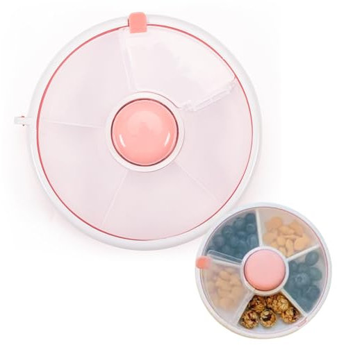 Zouwel Snack Spinner,Rotierende Aufbewahrung,Snack Box mit Deckel,Snackschale Organizer,Aufbewahrungsboxen Snackbehälter - Snackbox mit Fächern,Snackteller für unterwegs (Rosa)