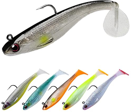 Ryvera 5-teiliges Gummifische-Angelköder-Set Perfektes Angelgeschenk für Männer Kunstköder für Süß- und Salzwasser Forellen Zander Barsche Hechte
