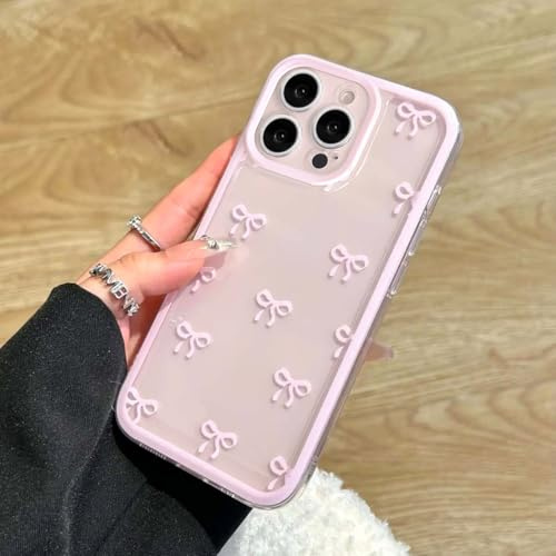 EYZUTAK Handyhülle für iPhone 13 Pro Max, Clear Nette Band Schleife Muster Ästhetische Transparente Telefontasche Erhöhte Kamera Schutz Stilvolle Schlanke Weiche Dauerhafte TPU Schutzhülle-Rosa