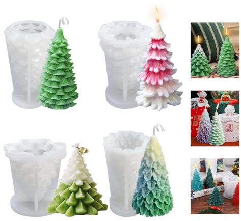 XPJBKC 4 Stück Silikonform Tannenbaum, Kerze Tannenbaum, DIY 3D Nicht-Stick Gießform Tannenbaum, Wiederverwendbar Silikonform Weihnachtsbaum, silikonform Weihnachten Deko