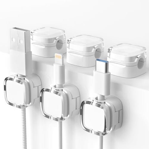 6 Stück Kabelhalter Selbstklebend, Magnetische Kabel Clips, Einstellbare Kabelclips Desktop Manager, Selbstklebend Kabelhalter für Schreibtisch, Nachttisch, Ladekabeln, USB, Audiokabel (Weiß)