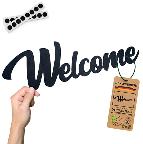 Inscription « Welcome » - Panneau de bienvenue - Décoration mural pour couloir et salon - Sticker mural pour la maison (L)