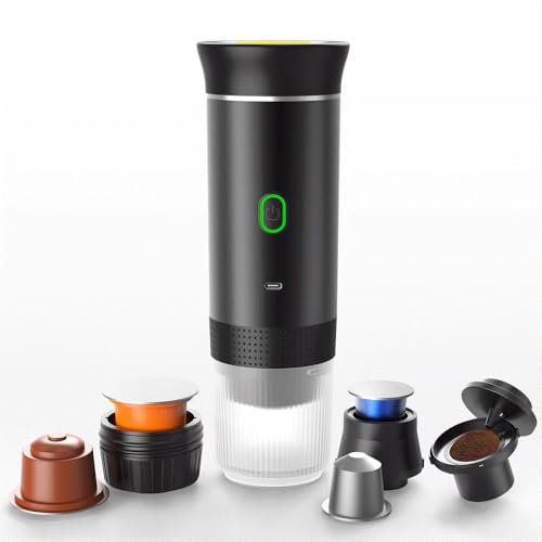 Wireless Electric Portable Espresso Coffee Machine for Car & Home Camping Coffee Maker 3-in-1 Capsule Powder Travel Coffee Maker (black)