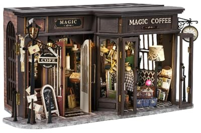 CUTEBEE DIY Miniature House,Puppenhaus Miniatur Haus Selber Bauen Kit Plus Staubschutzhülle,Modellbausätze für Erwachsene zu Bauen Kreativzimmer für Valentinstag Geschenkidee(Retro Coffee Shop)