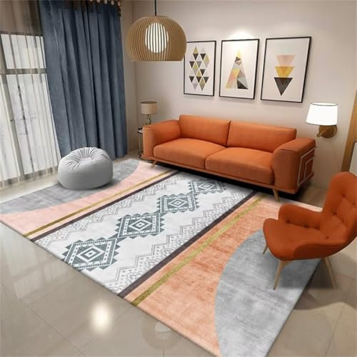 ROSURUG Teppich Kinderzimmer Junge Teppich Wohnzimmer Waschbar Wohnzimmer Teppich Heimdekoration Zubehör solide Farbe Grenze einfaches Design Kinderteppich Waschbar(orange 200X290cm)