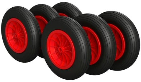 6 x Roue en polyuréthane Ø 350 mm 3.50-8 palier lisse roue de brouette pneus anti-crevaison, noir/rouge