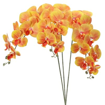 PATIKIL Artificial Orchid Stems 41, 3 Pack 9 Heads Faux Phalaenopsis Flowers Real Touch Fake Orchid Flower Branch for Vase Home Wedding Decoration, Gold Yellow
