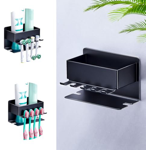 WAYASI Zahnbürstenhalter Wand, Elektrische Zahnbürste Halter, Aufsteckbürsten Halter Aufbewahrung, Zahnbürstenkopf Halter, Bürstenhalter Ohne Bohren Wandhalterung (Schwarz)