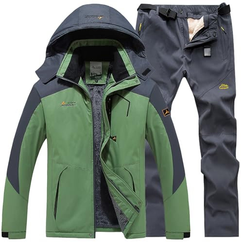 Generisch Skianzug Herren 2 Teilig Set Winddicht Schneeanzug mit Kapuze Skibekleidung Set Wasserdicht Ski Anzug Männer Winter Warm Skijacke Und Hose Thermoanzug Winterjacke Fleece Lined Windjacke