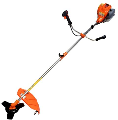 eSkde 4 Stroke Petrol Strimmer with Blades - Heavy Duty Petrol Grass Trimmer and Brush Cutter with Bull Horn Handles | Brushcutter Strimmer with Metal Blade and Nylon Head 410mm Cutting Width