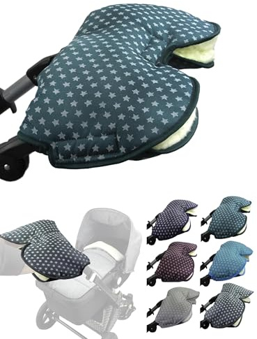 BAMBINIWELT Handmuff mit Lammwolle – warmer Handwärmer für Kinderwagen, Buggy & Radanhänger – wasserfest, winddicht & waschbar – für Winterspaziergänge, Farbe: Sterne olive