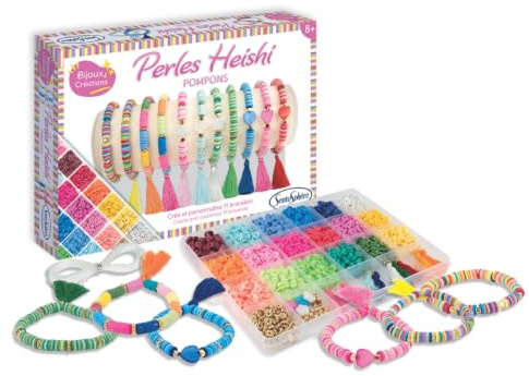 Sentosphère Heishi Pompons Perlen - Kreativset für Kinder ab 8 Jahren - Kreieren Sie Armbänder mit über 1400 Perlen und 10 Pompons - 80001