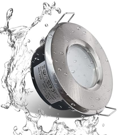 Sweier IP65 Recessed Downlight Single Pack - GU10 Bathroom Spotlights, Die-Cast Aluminium, 68mm Cut-Out, Satin Nickel Finish Incl. GU10 lamp Holder (Bulb Excluded)