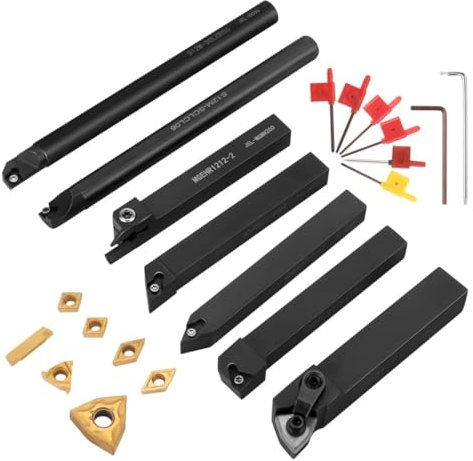 Hartmetall-Einsatz Drehmaschine Drehwerkzeuge Set 7-teilig mit Halterungen zum Nuten, Gewindeschneiden und Präzisionsbearbeitung