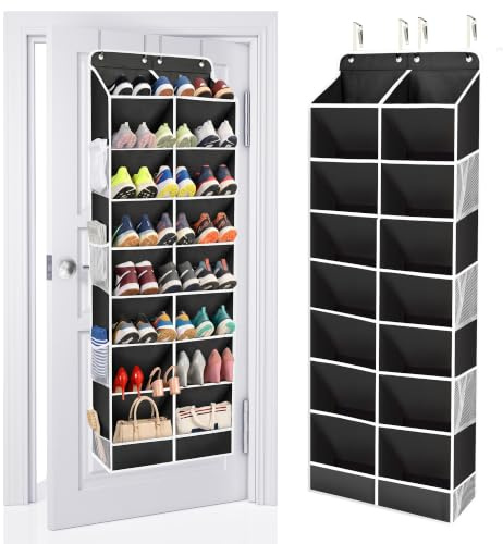 ULG Schuh-Organizer für den Schrank, passend für 16–24 Paar mit großen, tiefen Taschen, schmales Schuhregal zum Aufhängen an der Tür, Stiefel, Schwarz