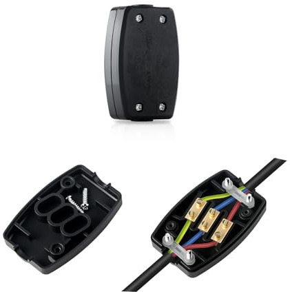 1 Pcs 3 Terminal Electrical Junction Box 13A 250V Flex Connector For Indoor Lighting Power supply (Black）