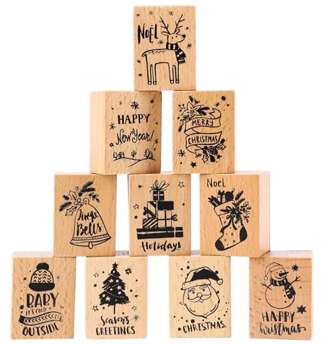 Namzinc 10 Stück Stempel Weihnachten Holz Weihnachtsstempel Holzstempel Set für Kinder Dekoration von Karten und Scrapbooking