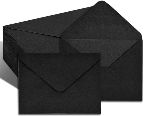 100 Stück Kraftpapierumschläge, 11,4 x 16,2 cm Kuvert Briefkuvert Briefhülle mit Nassklebung, Briefumschläge Aus Kraftpapier, für Grußkarten Einladung Geburtstagskarten Nassklebung, Schwarz
