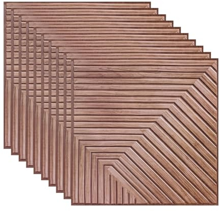 Inscrip 3D Wall Panels, 10Pcs 30cm x 30cm Self Adhesive Brick Effect Wall Panels, Waterproof Foam Wall Panel DIY Wall Stickers for Kitchen, Bathroom, Living Room (Brown Wood Grain)