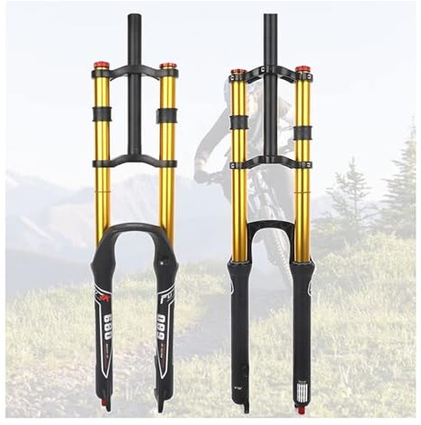LQVAIPT 26 27.5 29 Inch Mountain Bikes Fork Downhill Air Suspension Travel 130mm 1~1/8 Straight Bicycles Front Rebound Adjust Manual Lockout Disc Brake QR 9mm(Gold,26'')