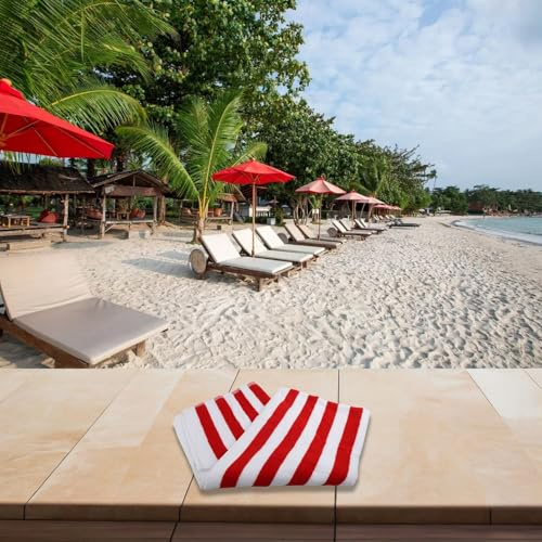 Yuanpgky Elegante funda para silla de descanso a rayas para playa y piscina, toalla de algodón puro de gran tamaño de 76 x 180 cm con bolsillo, lavable a máquina para relajarse al aire libre (rojo, 76