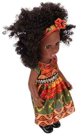 Poupée Noire pour Filles, 14 Pouces, avec Bandeau, Cheveux Afro, Jolie Robe, Mini Poupée à la Mode pour Enfants