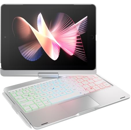 doqo Funda con Teclado para iPad de 9ª Gen (10.2 Pulgadas, 2021), Compatible con iPad 8./7.Gen, iPad Air 3/iPad Pro de 10.5 con MultiTouchTrackpad y función de rotación de 360° (Plateado)