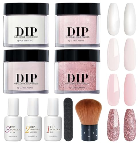 Kit di immersione in polvere per unghie da 10 pezzi/set Set di liquidi in polvere per unghie 4 colori con base e attivatore di top coat per francesi, salone di manicure, kit di immersione