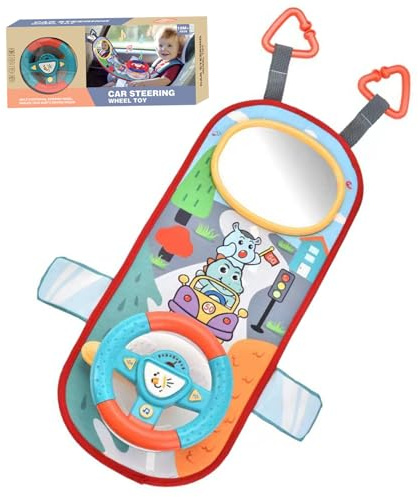 Nuiorfty Rear Facing Car Seat Toys, 360° Rotation Baby Steering Wheel Toy with Mirror, Music, Lights and Driving Sounds, 12 Months+ Kids Steering Wheel for Car Backseat, Green