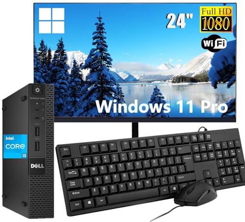 Dell Optiplex 3020 - Mini ordenador de sobremesa con pantalla de 24 pulgadas, Intel Core i3-4160, 8 GB de RAM, SSD de 128 GB, teclado QWERTY estadounidense, Wi-FI, Bluetooth, Windows 11 Pro